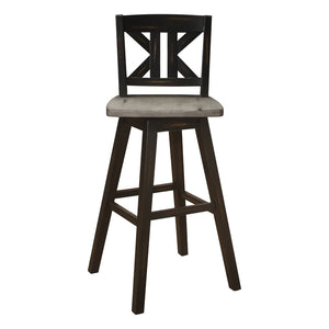 English Elm Pub Height Swivel Chairs Set Of 2 - Distressed Gray & Black Rubberwood X-Back Design, Rustic Charm B011P194914-GIGA
