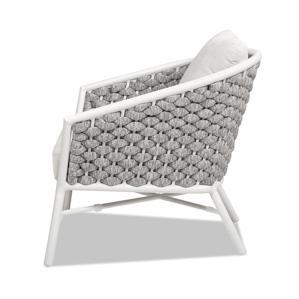 English Elm Jennifer Taylor Home - Rowan Optic White Rope Barrel Back Patio Arm Chairs Set of 2 — Aluminum Frame, Removable Cushions, Weather-Resistant Acrylic B2719P245980