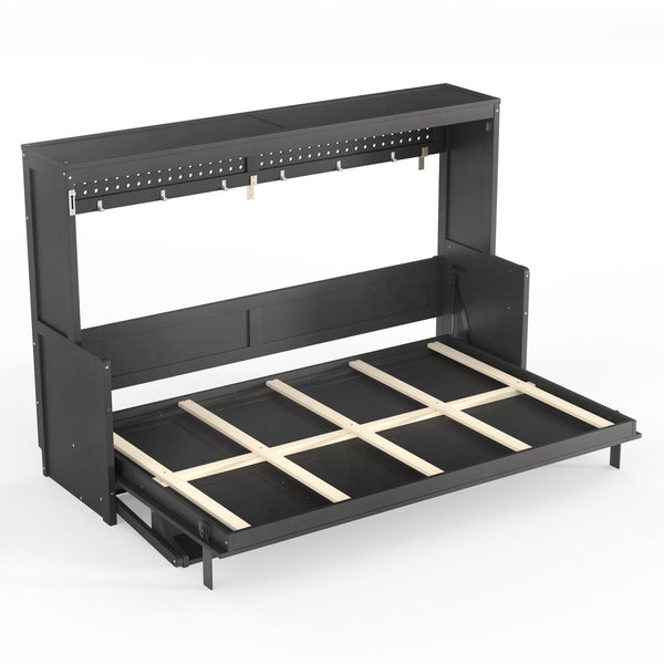English Elm Full Murphy Bed with Fold Down Desk Led Lighting and Usb Port for Studio Spaces Dark Gray W1580S00455