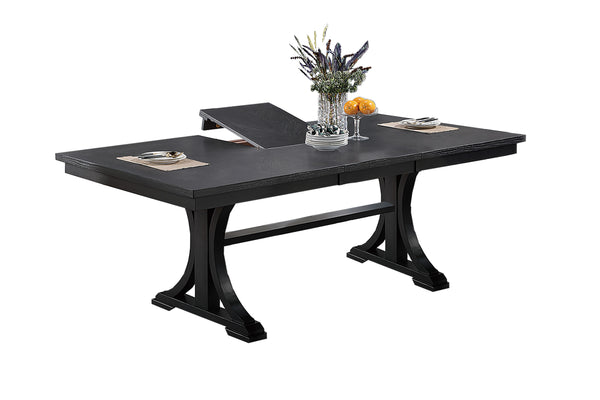 English Elm 1pc Trestle Dining Table with Built-In Butterfly Leaf, Charcoal Wood Grain, Seats 4-6, Rustic Modern Finish B011P348938