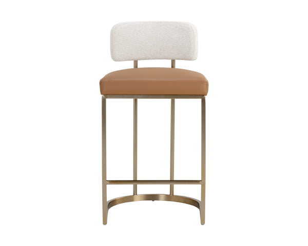 Sunpan Larissa Barstool - Elegant Mixed Materials with Faux Leather and Antique Brass Frame for Stylish Seating Counter Height