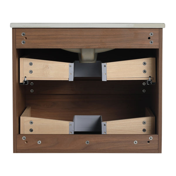 English Elm 24" Wall-Mounted Bathroom Vanity With Black Ceramic Sink & 2 Soft-Close Drawers For Stylish Storage W999S00193