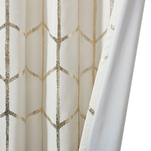 English Elm Total Blackout Metallic Raina Grommet Curtain Panel Pair 50x84 100% Blackout Gold Geometric Ivory Elegance B035129662