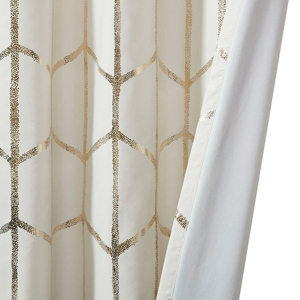 English Elm Total Blackout Metallic Raina Grommet Curtain Panel Pair 50x84 100% Blackout Gold Geometric Ivory Elegance B035129662
