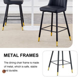 English Elm Modern Black Pu Bar Stool - Gold Decorated Legs With Comfortable Resting Beam.Set Of 2 Chairs.Black,Black Metal Legs,,Bar Stool.