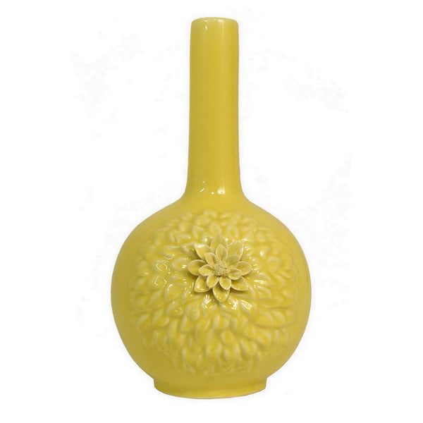 English Elm Remi Tall Ceramic Vase with Floral Motifs Yellow Glazed Narrow Neck 16 Inch B056P416951