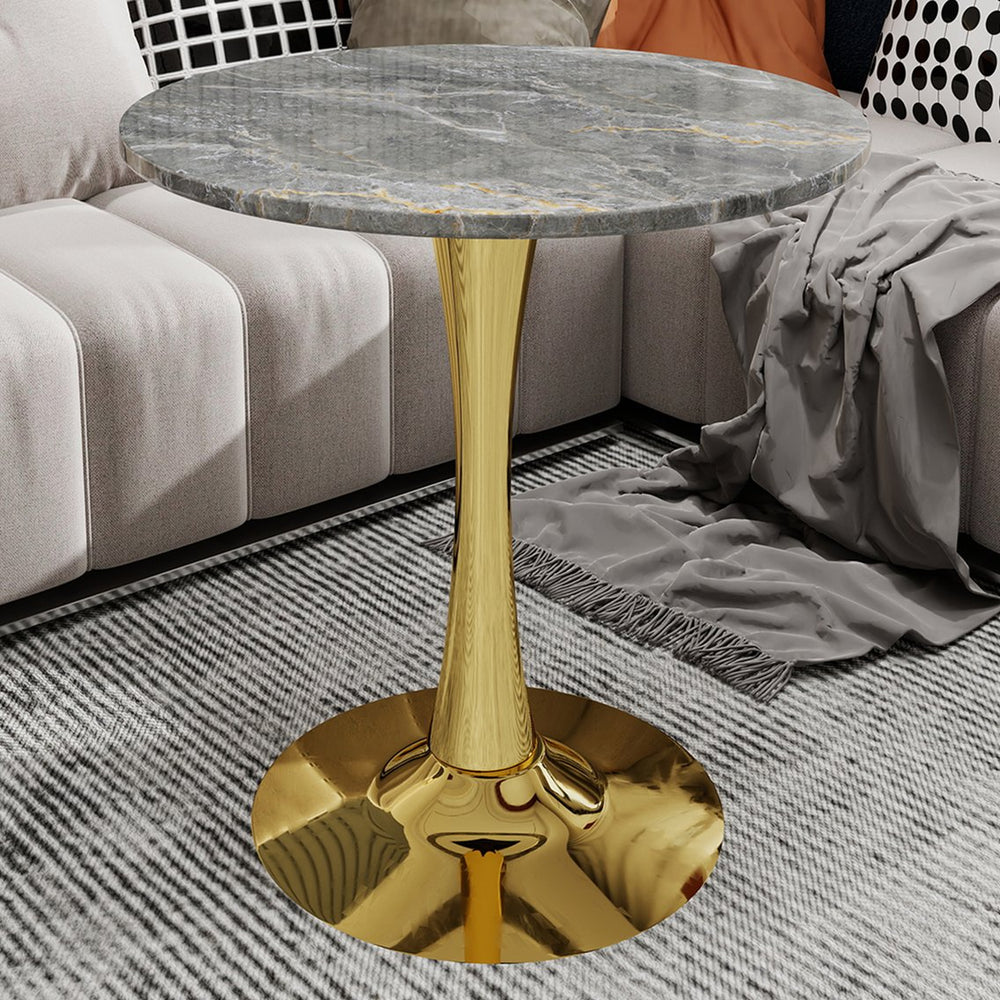 English Elm Marble-Top Round Side Table With Gold Pedestal Base - Modern Minimalist Accent For Any Space W1935P353526