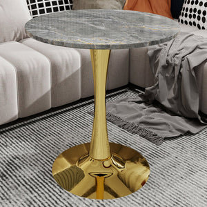 English Elm Marble-Top Round Side Table With Gold Pedestal Base - Modern Minimalist Accent For Any Space W1935P353526