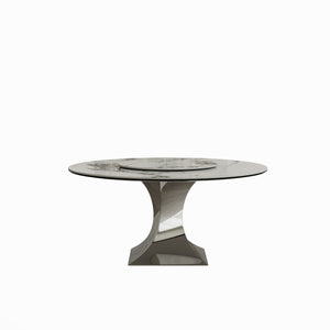 English Elm 59" Round Sintered Stone Dining Table Set With Stylish Black Titanium Base & 6 Padded Chairs For Luxury Dining W2700S00052