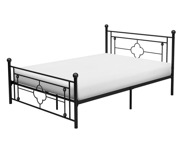 English Elm 1pc Morris Full Platform Bed Black Metal Frame with Ball Finials & Quatrefoil Design, 56"x77.75" B011P207843