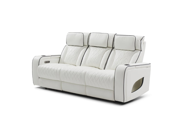 English Elm Lumin Power Reclining Home Theater Sofa with Led Lighting and Wireless Charging Pad White B078P497931