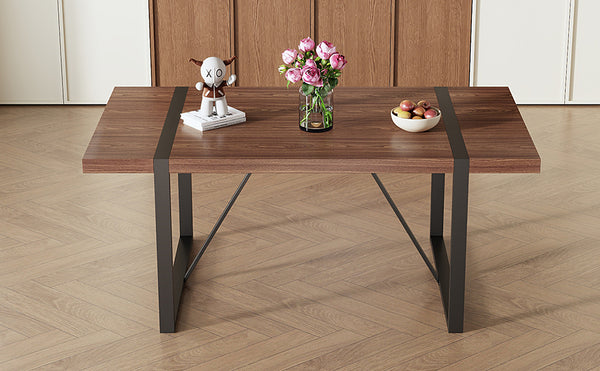 English Elm Industrial Walnut Rectangular Dining Table with Black Metal Legs Seats up to Eight W1151P230573