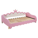 English Elm Twin Extending Daybed With Led Lights, Modern Upholstered Princess Daybed With Crown Headboard,Pink