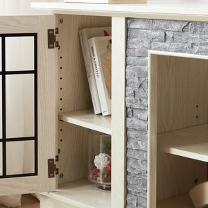 English Elm 58" Modern TV Stand with Faux Stone Top, 6 Cable Cutouts, Ample Adjustable Storage for 75" TVs White W2275P342693