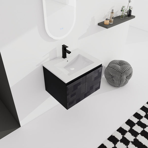 English Elm 24'' Floating Wall-Mounted Bathroom Vanity With Ceramic Sink, Soft-Close Cabinet & Modern Design W999S00170