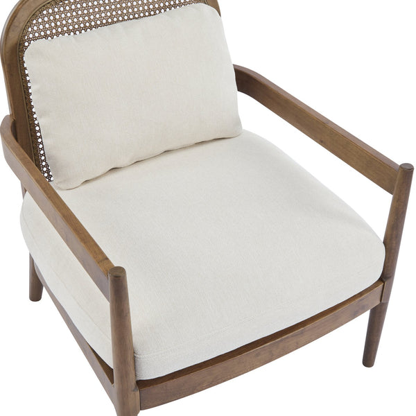English Elm [set of 2] Mid-century Rattan Back Armchairs Solid Wood Legs Beige Upholstered Seat N767P298390L