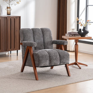 English Elm Mid-century Modern Chenille Accent Chair Cloud Silhouette Oak Frame Living Room Lounge Grey W1170P425433