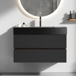 English Elm Grace 36" Walnut Bathroom Vanity With Matte Black Sink & Soft-Closing Drawers For Modern Elegance W1865S00087-GIGA