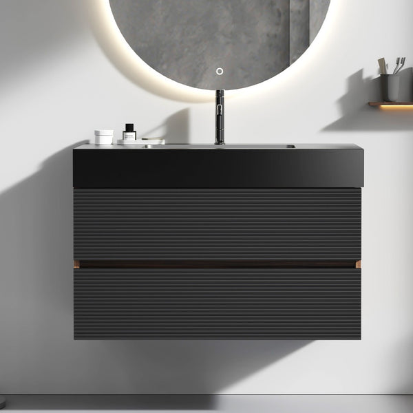 English Elm Grace 36" Walnut Bathroom Vanity With Matte Black Sink & Soft-Closing Drawers For Modern Elegance W1865S00087-GIGA