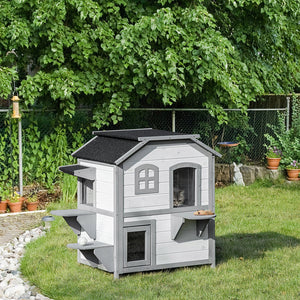 English Elm PawHut Wooden 2-Level Small Animal Habitat for Hamsters Mice Gerbils Guinea Pigs with Ramp and Ventilated Top White W2225P200691