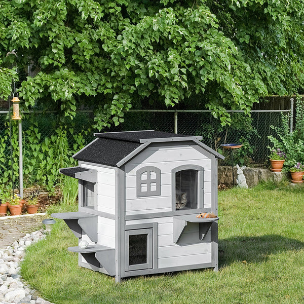English Elm PawHut Wooden 2-Level Small Animal Habitat for Hamsters Mice Gerbils Guinea Pigs with Ramp and Ventilated Top White W2225P200691