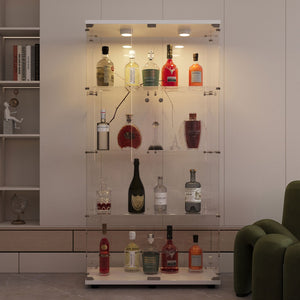 English Elm Tempered Glass Display Cabinet With Rgb Led Lights, Lockable Casters & Adjustable Feet In White W3155S00002-GIGA