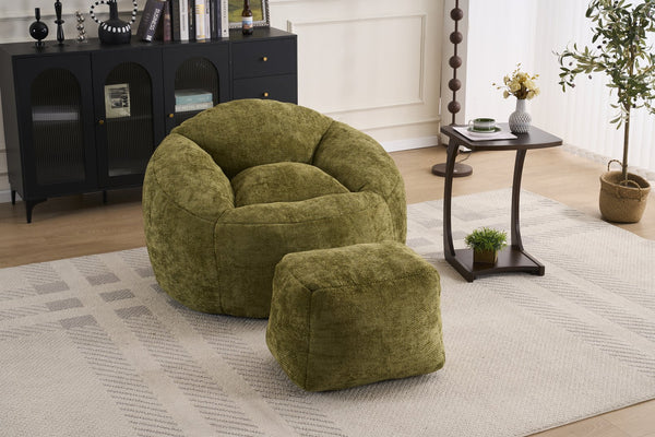 English Elm Foam Memory Foam Bean Bag Chair with Plush Chenille Cover, Large 42" Round Comfortable Lounger Olive Green W2915P283419