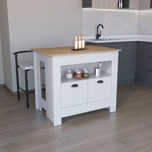 English Elm Floyd 35" H Kitchen Island with 2 Doors & 3 Shelves, White/Macadamia Finish, Engineered Wood Storage Solution B097P199732