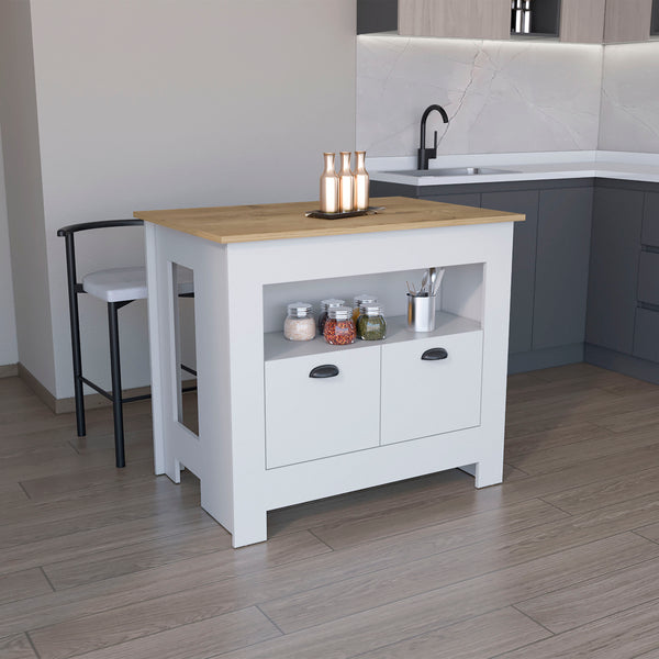 English Elm Floyd 35" H Kitchen Island with 2 Doors & 3 Shelves, White/Macadamia Finish, Engineered Wood Storage Solution B097P199732