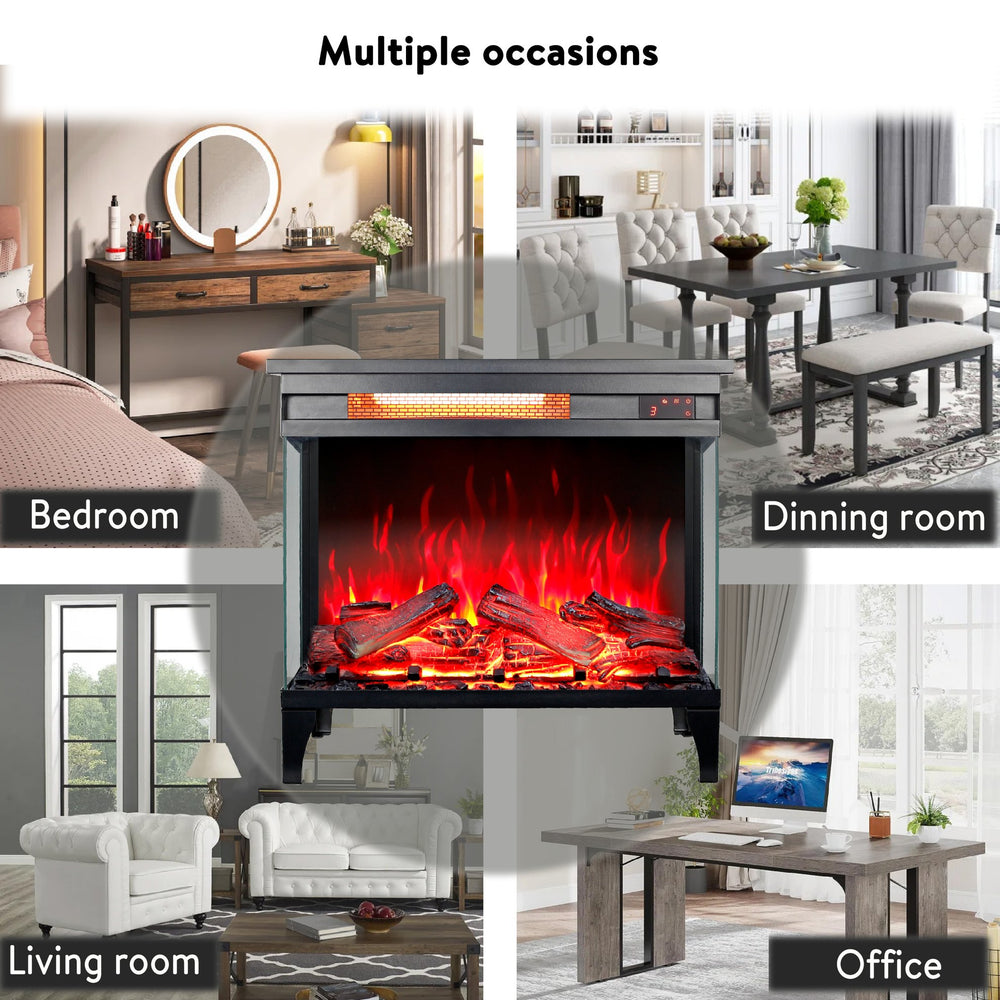 English Elm 24 Inch Panoramic Three Sided Glass Electric Fireplace with Infrared Quartz Heater W1769P166908
