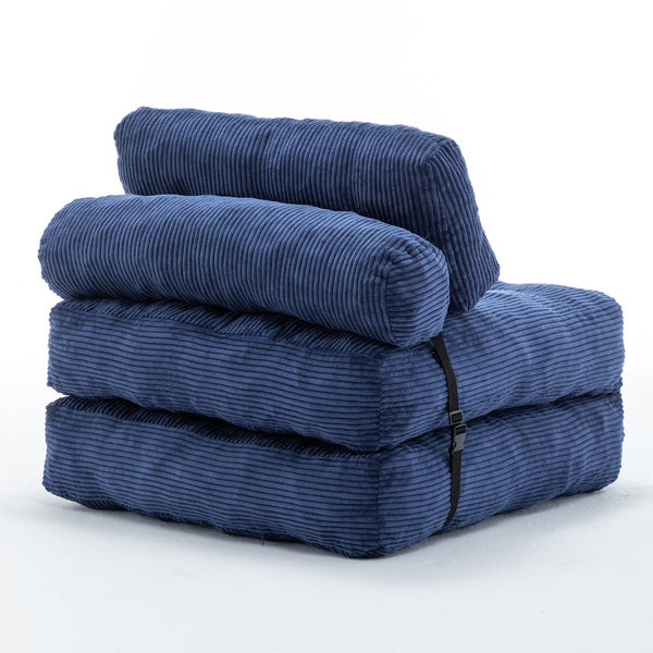 English Elm Folding Floor Sofa Bed Convertible Sleeper Chair with Shredded Foam Corded Fabric Dark Blue W2200P442795