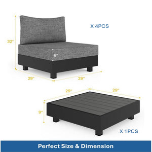 English Elm 5-piece Modular Outdoor Aluminum Sectional with Olefin Cushions and Square Coffee Table B082S00082