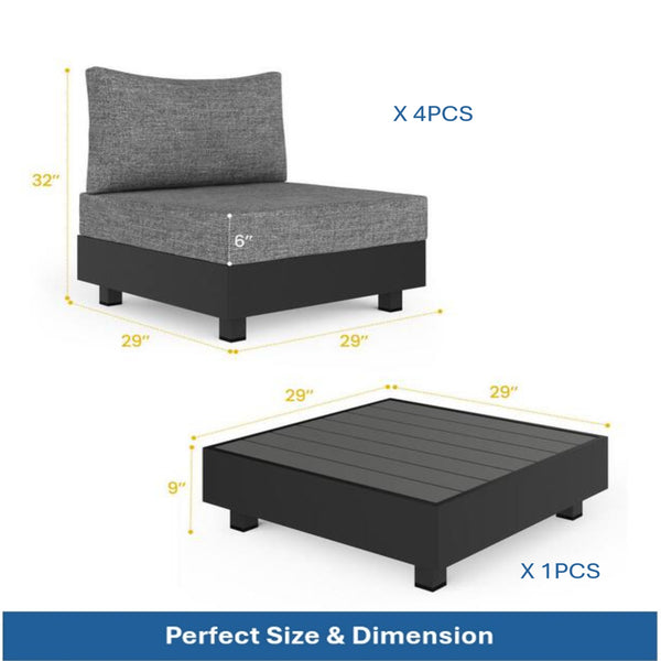 English Elm 5-piece Modular Outdoor Aluminum Sectional with Olefin Cushions and Square Coffee Table B082S00082