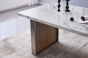 English Elm Elegant Imitation Marble Mdf Dining Table For 6-8, Modern Walnut & Stainless Steel, Easy Assembly W2213S00021