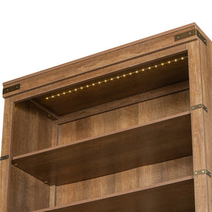 English Elm 83.4"Tall Modern Bookshelf with Doors Walnut, LED Accent Lighting, 3 Adjustable Shelves, Storage Cabinet N751S346154W