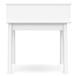 English Elm Draper Mid Century End Table White Solid Rubberwood 22"H | Drawer with Antique Brass Pull, Tapered Legs B136P203447