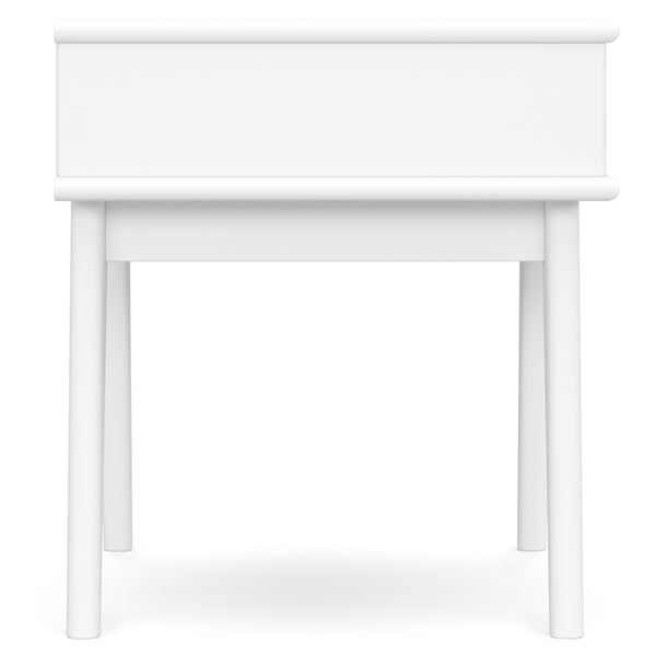 English Elm Draper Mid Century End Table White Solid Rubberwood 22"H | Drawer with Antique Brass Pull, Tapered Legs B136P203447