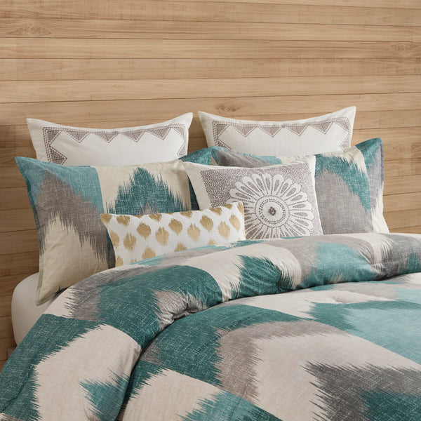JLA Home INK+IVY - 3 Piece Comforter Mini Set Ikat Chevron 100% Cotton Reversible Comforter with OEKO-TEX Antimicrobial Finish 104 L x 92 W x 1.5H II10-782