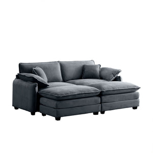 English Elm Two-Seater Theater Sofa In Grey Corduroy With Ottoman – Chic, Space-Saving Comfort For Small Spaces W714S00751-GIGA