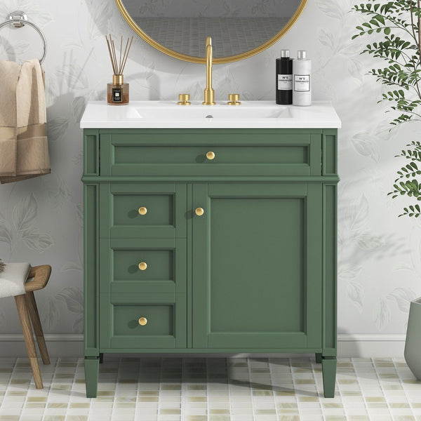 English Elm 30'' Modern Bathroom Vanity With Ceramic Sink, Ample Storage & Soft-Close Drawers For Elegance N710P206904F