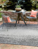 Unique Loom Outdoor Modern Ombre Machine Made Abstract Rug Charcoal Gray, Ivory/Gray 7' 10" x 7' 10"