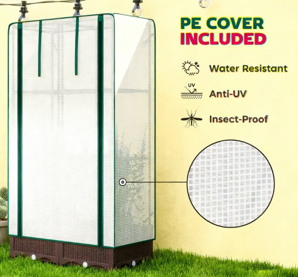 English Elm Outdoor Raised Garden Bed with Steel Trellis Pe Cover Drainage and Zipper Vent Door T3971P425377