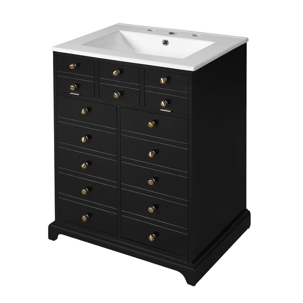 English Elm 24" Modern Bathroom Vanity with Ceramic Sink, Gold Handles, Tip-Out Drawer & Dual Soft-Close Doors N710P276692B