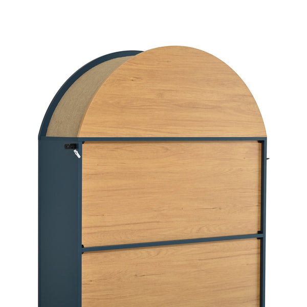 English Elm On-trend Farmhouse Two-tone Bookcase Set Arched Fabric Crown Open 5-tier Shelving Blue N721P411205C