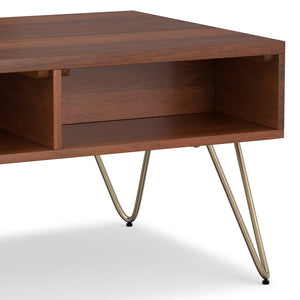 English Elm Hunter Lift-Top Coffee Table - Handcrafted Umber Brown & Gold Metal, Versatile Storage Solution For Any Space B136P158745