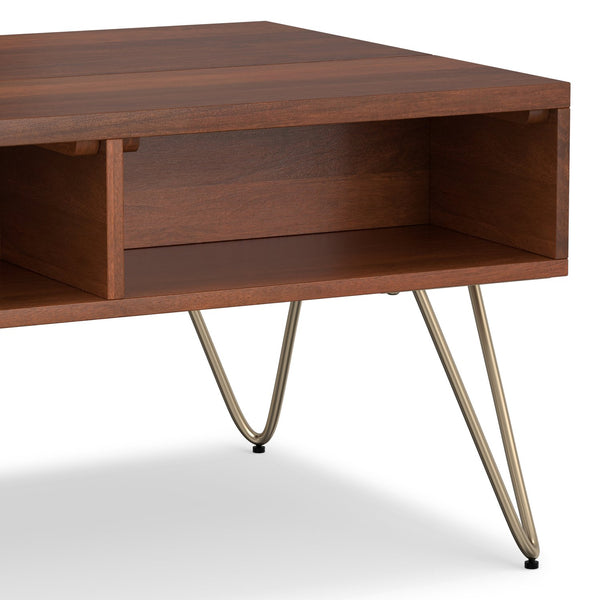 English Elm Hunter Lift-Top Coffee Table - Handcrafted Umber Brown & Gold Metal, Versatile Storage Solution For Any Space B136P158745