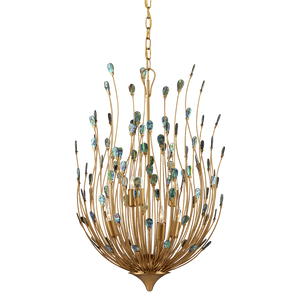 Delphos Chandelier - Elegant Nature-Inspired Fixture with Iridescent Paua Shells & Gold Finish