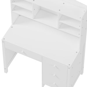 English Elm Vintage 40'' Home Executive Desk Set with Upholstered Chair and Built-In Bookshelf for Stylish Productivity White 44 L x 23 W x 13.5 H N733P272894K