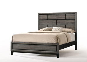 English Elm Weathered Grey Queen Bed with Grooved Panel Headboard, Low-Profile Footboard & Tapered Legs (Box Spring Required) B062S00515