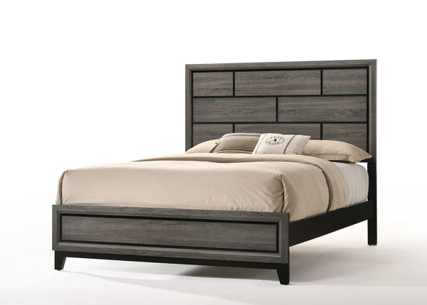 English Elm Weathered Grey Queen Bed with Grooved Panel Headboard, Low-Profile Footboard & Tapered Legs (Box Spring Required) B062S00515